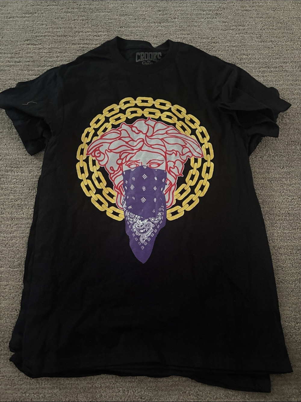 Crooks & Castles Black Tee with Gray & White Graphic